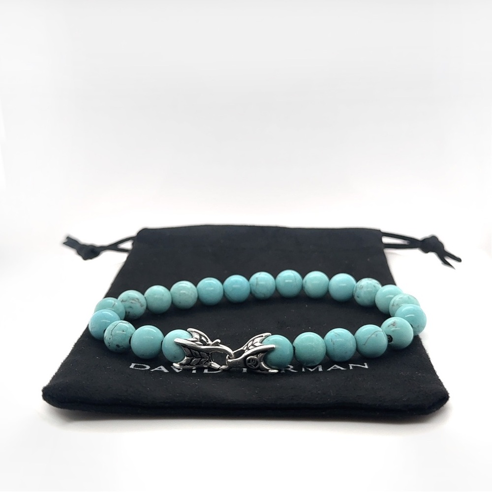 ✨David Yurman Spiritual Bead Bracelet 8mm | Sterling Silver | Turquoise|M